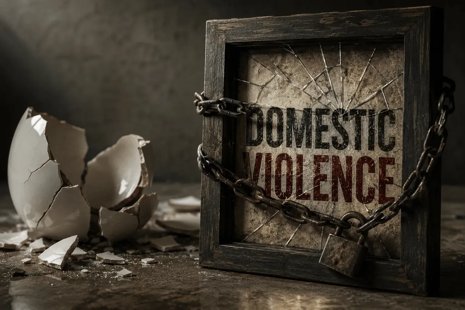 A cracked frame reading Domestic Violence