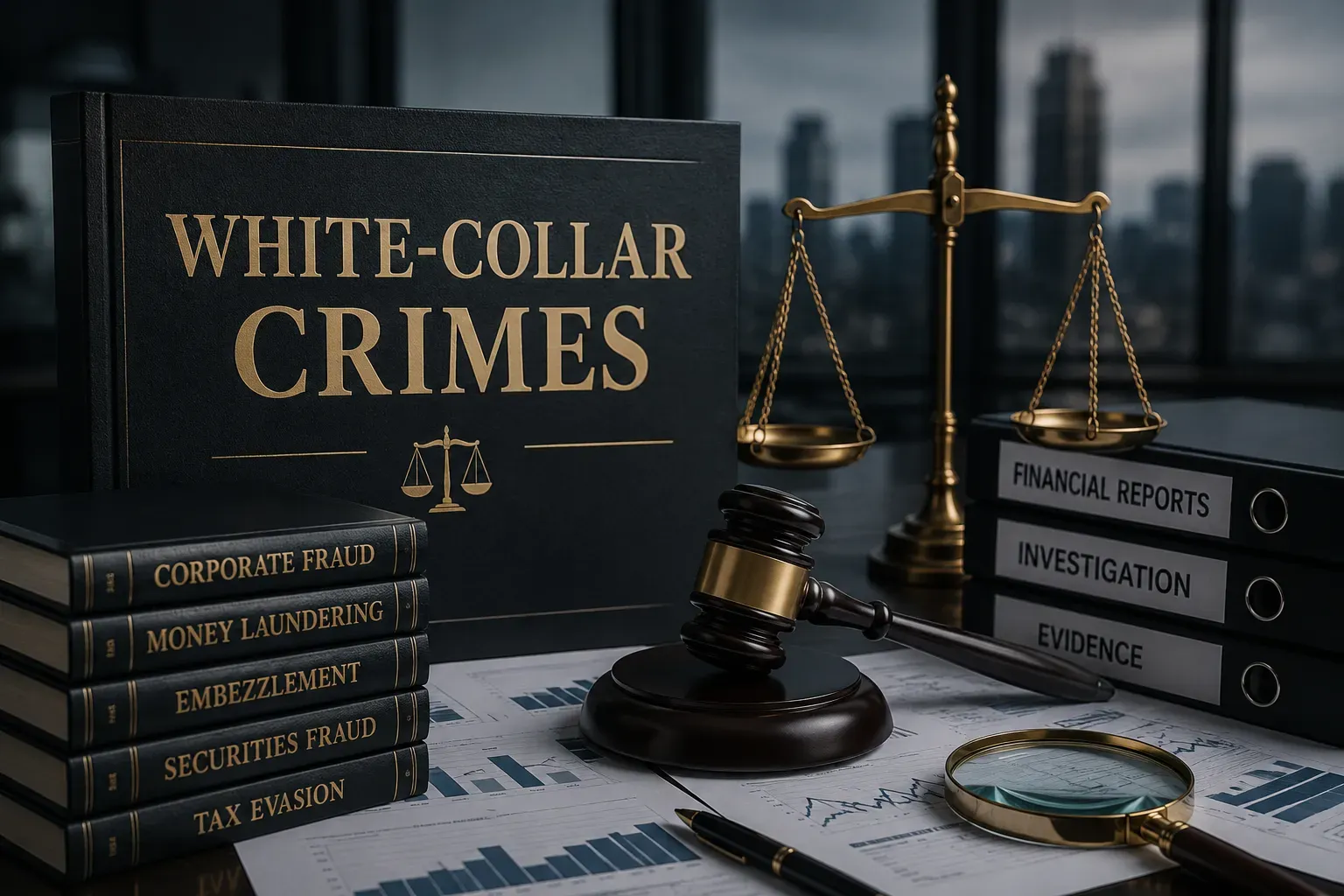 A white-collar crimes book with financial reports