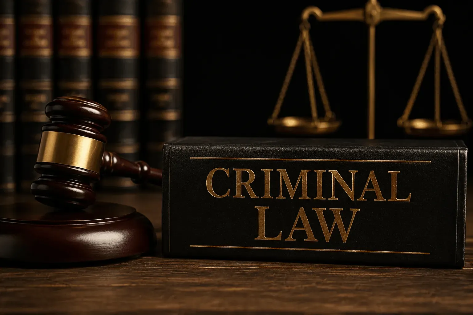 Criminal law books with the scales of justice