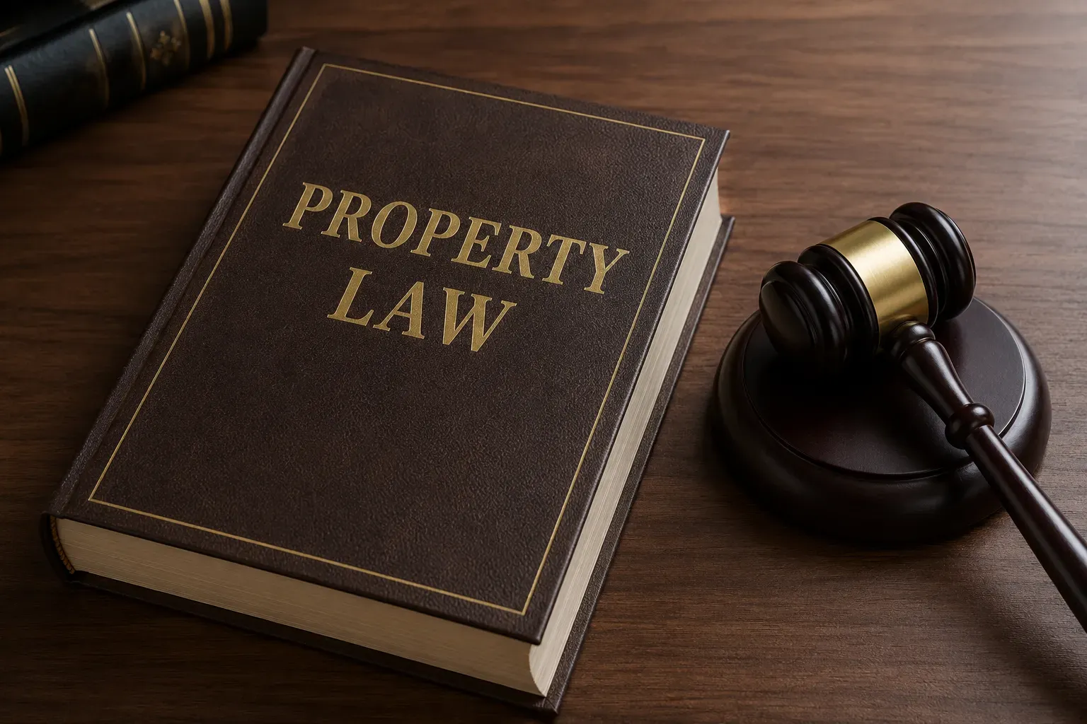 A property law book with a gavel