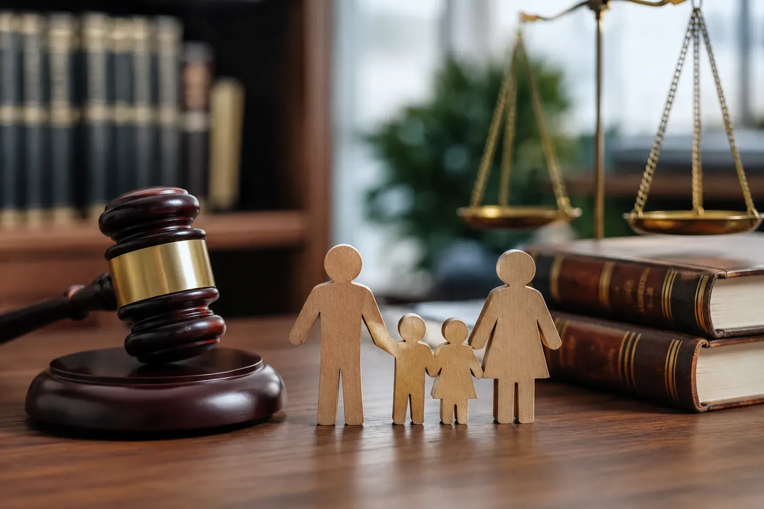 A gavel beside paper family figures